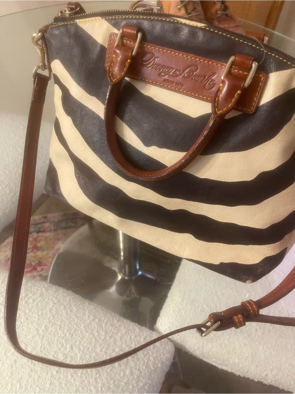 Dooney & Bourke Zebra Print Leather Bag-Large